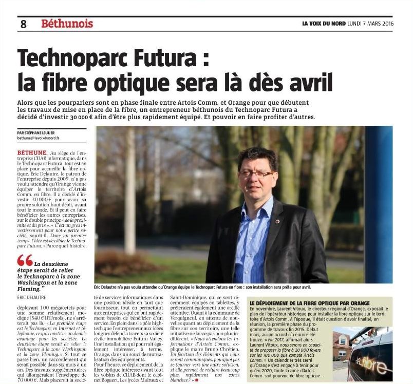 La fibre présente dans  le Technoparc Futura de Béthune